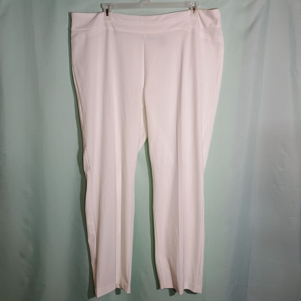 Women’s White Dress Pants – Straight Leg Pull-On Stretch Office Trousers